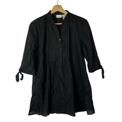 White Stag Black Button Front Half Sleeve Button Down M