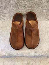 Born Handcrafted Womens8 Brown Suede Leather Split Toe Wedge Mule Slip On Shoes