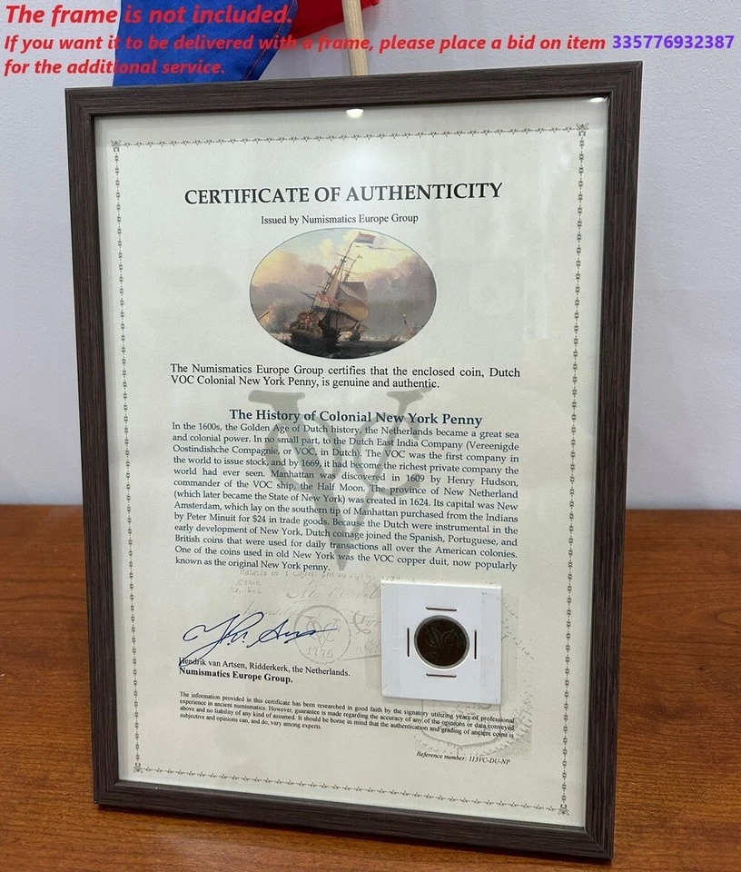 Certificate of Authenticity 1767 New York Penny VOC Holland Dutch Colonial Cent - Image 4 of 4