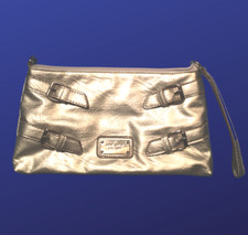 NINE WEST Clutch Wristlet Handbag Purse w/Shoulder Strap, SILVER, Pre-owned, EUC