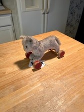 1930'S OR 1940'S MADE BY STEIFF IN GERMANY TABBY CAT ON FOUR WOODEN WHEELS