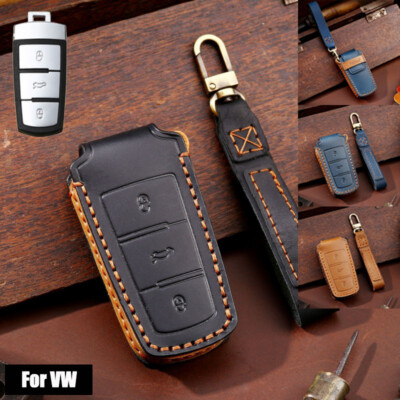 Genuine Leather Car Key Fob Case Cover Keychain For VW Passat Magotan Fine B6 CC