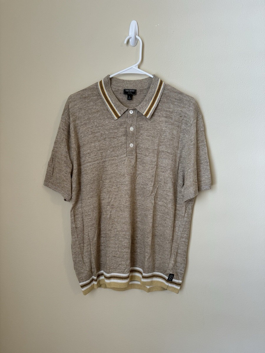 Todd Snyder New Linen Cotton Tipped Sweater Polo Shirt Sand Large