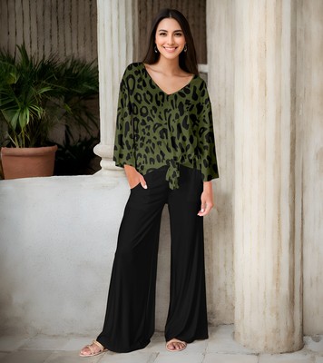 Bon Apple Tea Women's 2 Piece Set - Front Tie Top and Wide Leg Pocket Pants