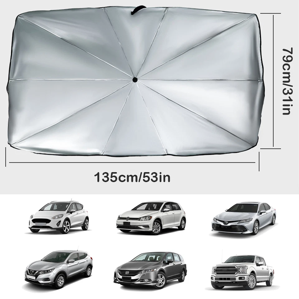 Foldable Front Windshield Sun Shade Visor Cover Umbrella For Block Heat UV Car Foto 3 de 4
