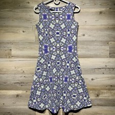 Talbots A-Line Knee-Length Dress Multicolor Medallion Sleeveless Size XS Pockets