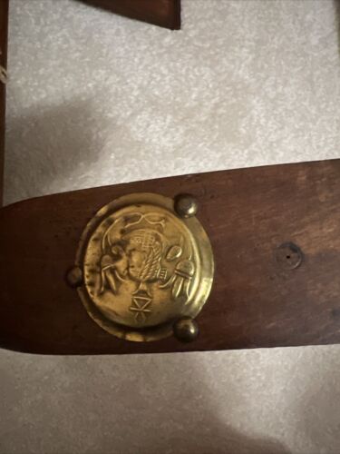 Vintage Camel Saddle Foot Stool Red Brass Caps Studs Rawhide Antique Rope RARE - Picture 8 of 10