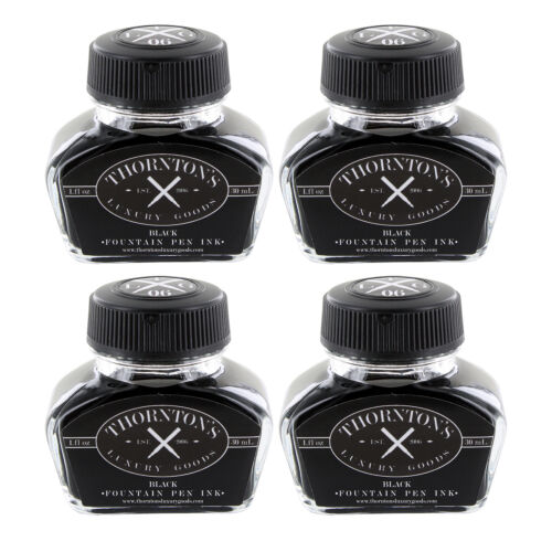 Thornton's Luxury Goods Fountain Pen Ink Bottle, 30ml - Black - Set of 4 - Afbeelding 1 van 1