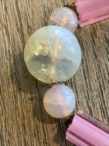 Vtg Czech Pink Atlas Glass White Foiled Glass Black Washer Graduated Necklace - Picture 19 of 21