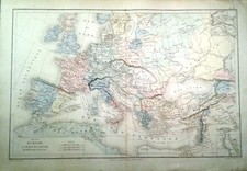 Carta geografica antica EUROPA EPOCA DELLE CROCIATE Belin 1870 Old Antique map