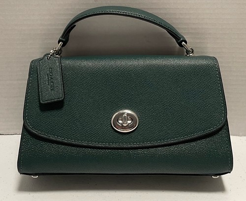 NWT’s Coach Tilly Dark Ivy Crossgrain Leather Tilly Satchel Handbag C1802
