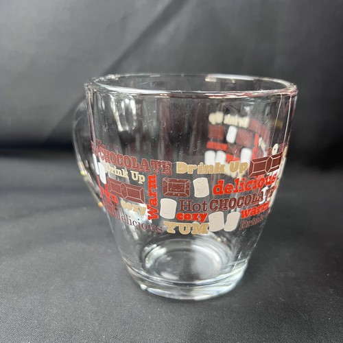 Collectible Libbey Hot Chocolate Typography Glass Mug Warm Yum Drink Up VGUC - Picture 4 of 7