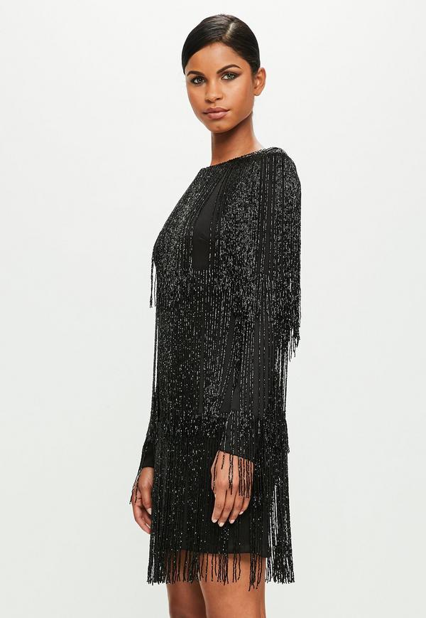 love black long sleeve sequin tassel 