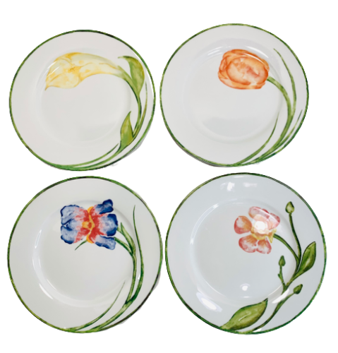 Pier 1 "Floral" Flower Plates 4 Different Spring Flowers 7.5" Lunch Set of 4 - Picture 1 of 13