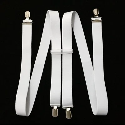Damen Herren Hosenträger Hose Gürtel Weiß 4 starke Clips Träger H-Form breit - Bild 1 von 2