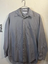 Perry Ellis Gray Linen Cotton Blend Button Up Men's Medium
