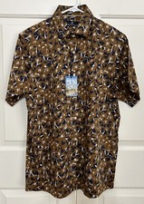 NWT Hart Schaffner Marx size M navy brown short sleeve button up shirt mens 85