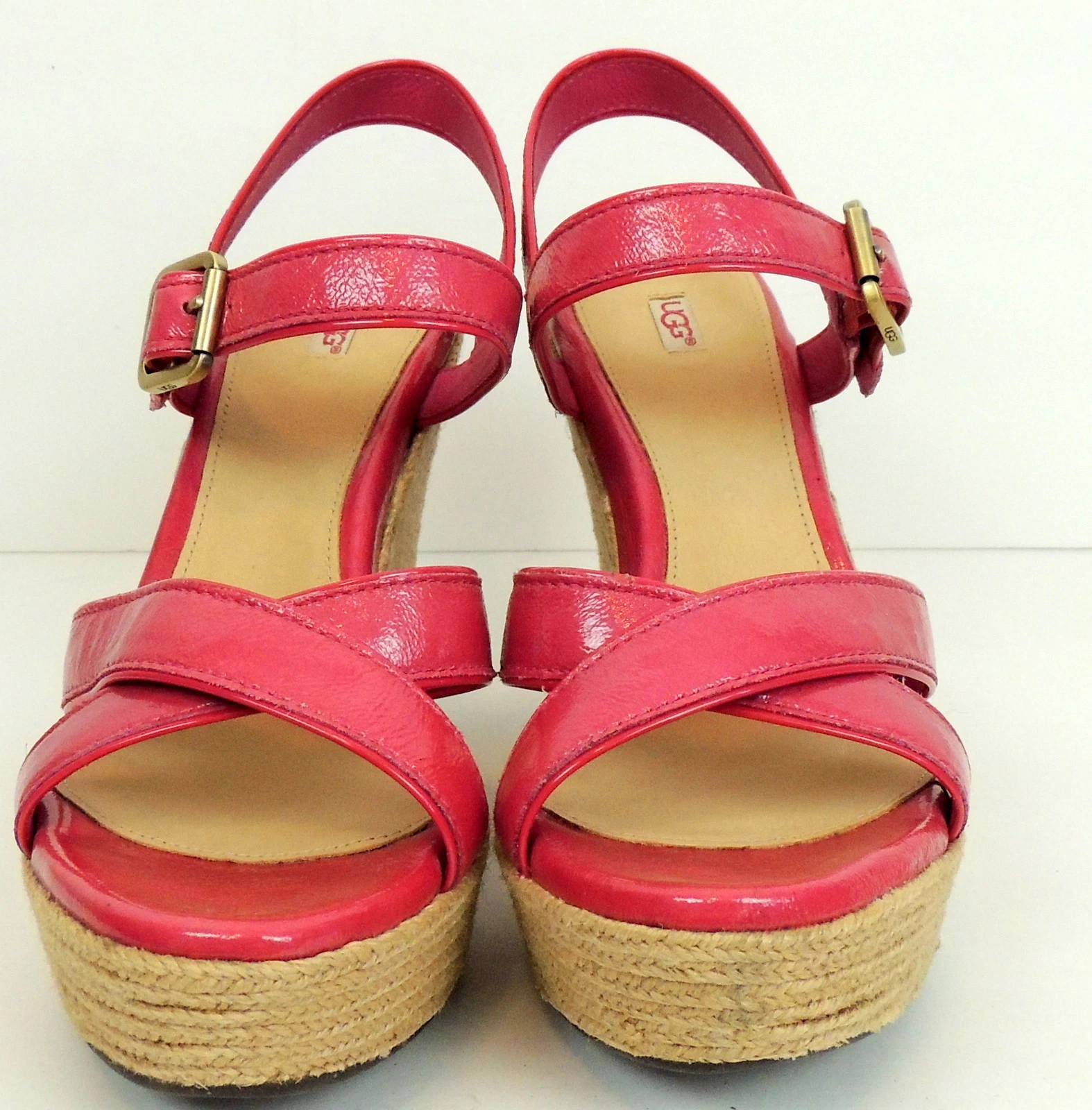 Scarpe UGG Jackilyn 10 rosa espadrillas plateau zeppa vera pelle verniciata