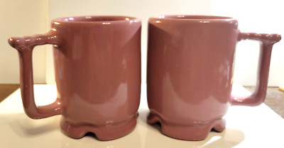 FRANKOMA OKLAHOMA Pottery Pair Coffee Tea Mug Cup Set x2 C1 Color Rose Pink Red