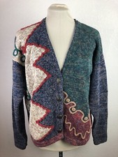 VTG 62 East Women s 80s 90s Cardigan Sweater Small V Neck 3D Trim Multicolor EUC