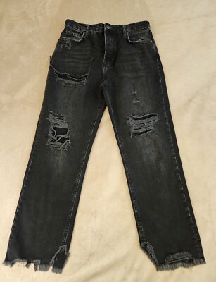 X We The Free Black Frayed Ankle Ripped Baggy Jeans Free People Women's Size 29