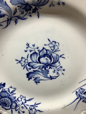 RARE Enoch Woods Burslem 6” blue & white floral plate with hanger