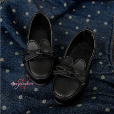 1/4 1/3 BJD Doll PU Leather Student Shoes Low Heels Bow Classic Matte Black B G