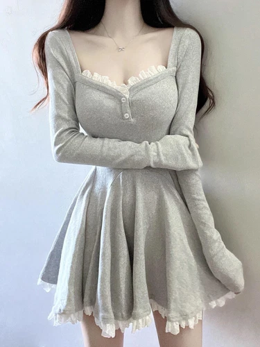 Vestido Japonés Lolita Kawaii Para Mujer Encaje Dulce Suéter Vestidos Fiesta Niñas Falda - Imagen 4 de 20