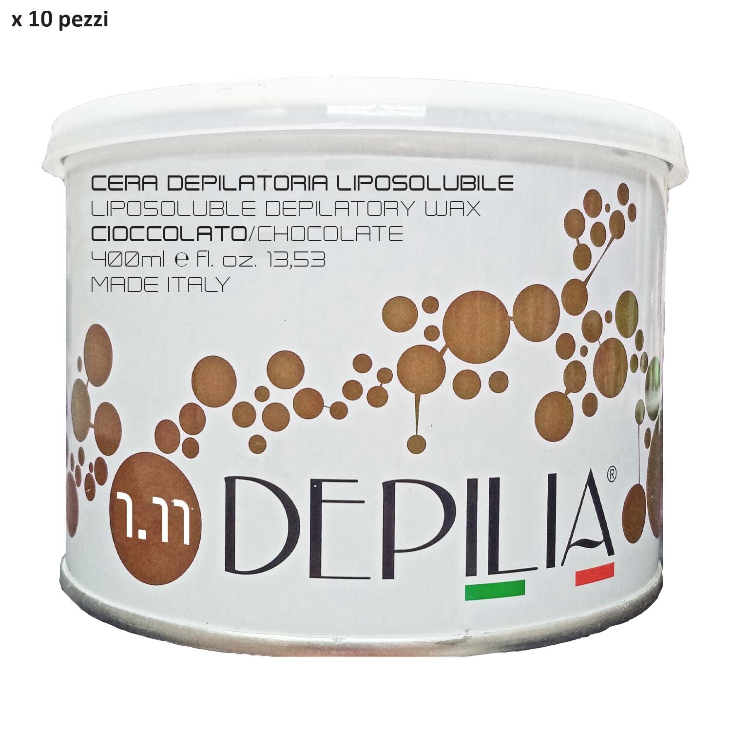 10pz DEPILIA cera depilatoria liposolubile 1.11 CIOCCOLATO vaso 400ml