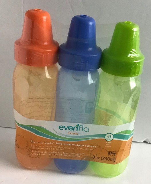 Evenflo Classic 8oz Baby Bottle 3 Pack BPA Free Slow Flow NEW SEALED