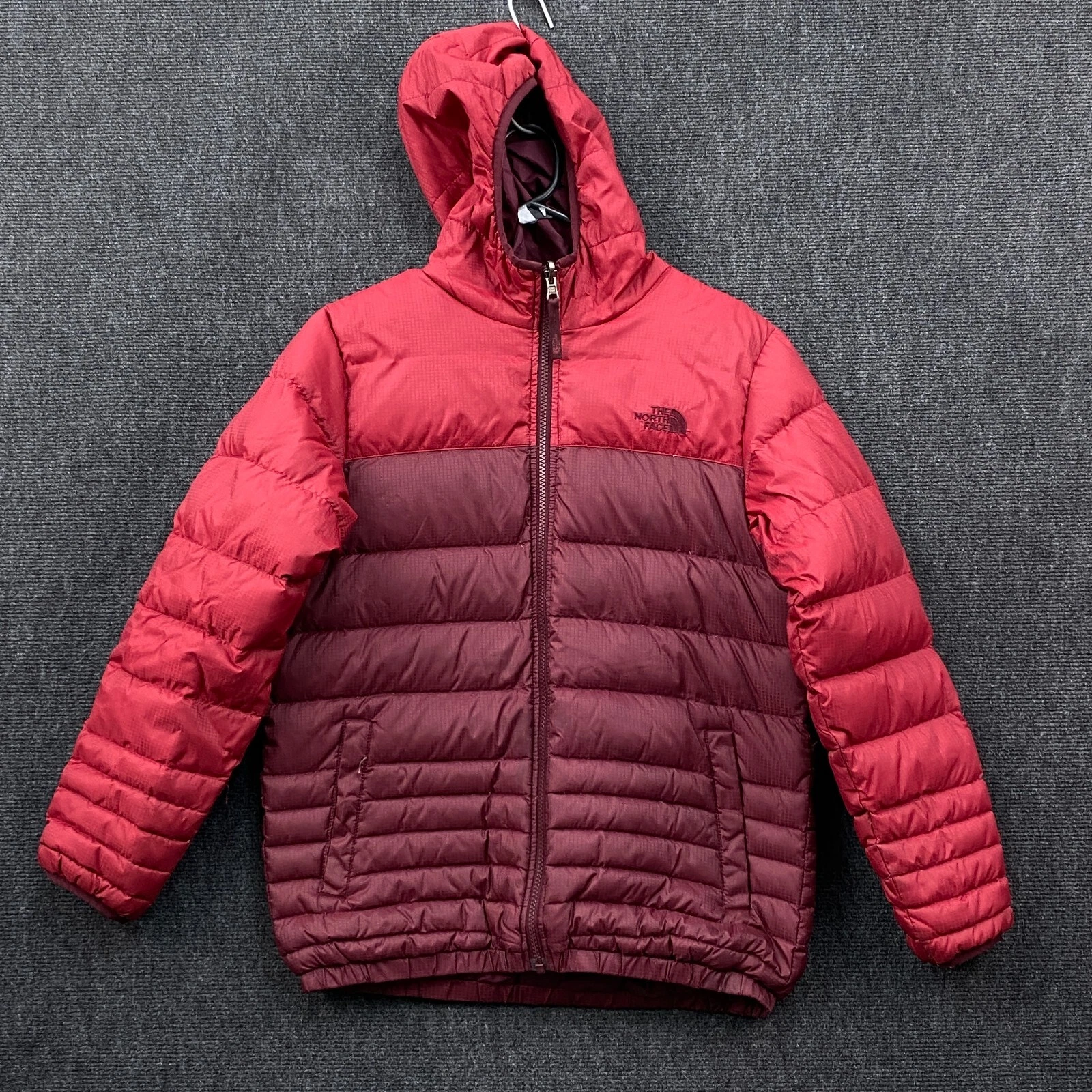 The North Face Reversible Reese Down Boys Large Full Zip Puffer Jacket Burgundy