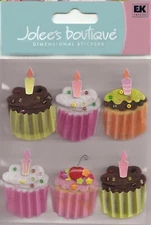 Jolee's Boutique 3D Stickers CUPCAKES Birthday Theme 73181 FAST FREE SHIPPING!