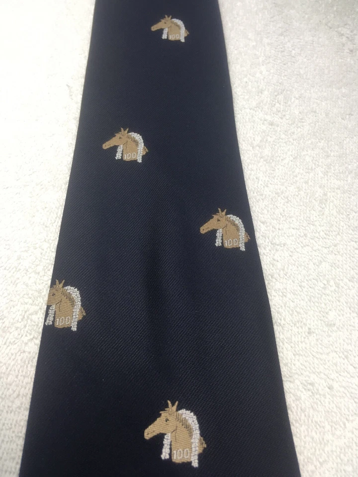CORBATA VINTAGE HOMBRE AZUL MARINO CON CABALLOS CON 100 CORONAS 4,25 X 61 Foto 3 de 3