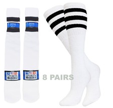8 PK STRIPED TUBE SOCKS 22 INCH HI CALF WHITE BLACK OLD SCHOOL LONG COTTON SOCKS