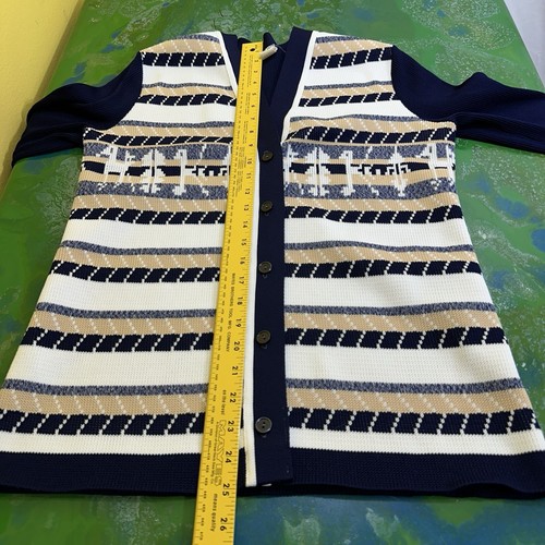 Vintage USA Made Long Sleeve Cardigan Size 14 Striped Unique Pattern Fun Retro - Picture 6 of 6