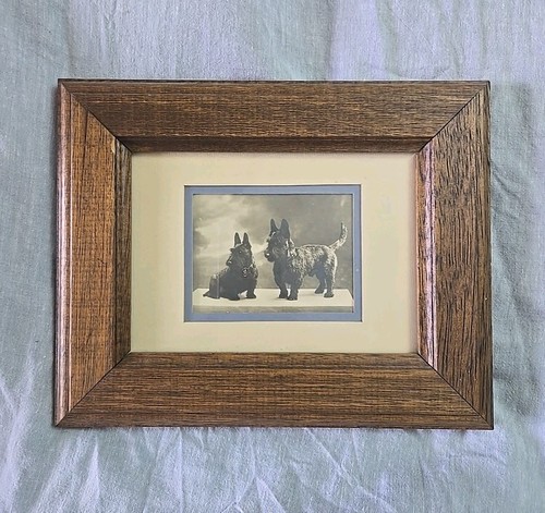 Vtg Framed Scottish Terrier Dog Photo Print 10"x8" Rustic Wood Frame Decor