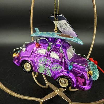 Decoris Glass Ornament Purple Car Surfboard Lights Coastal Christmas Holiday 5 