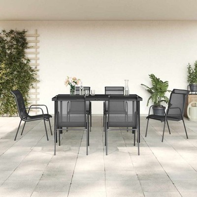 Garten Essgruppe Sitzgruppe Garnitur Gartenmöbel Schwarz Stahl Textilene vidaXL