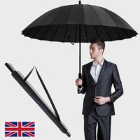 24 Ribs Umbrella Classic Large Umbrellas Strong Windproof Stormproof Black UKVie