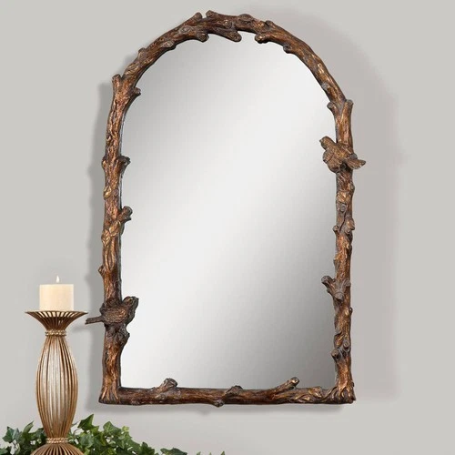 Arched Top Vanity Accent Wall Mirror Gold Gray Metal Frame 26" Wide for Bathroom - Picture 3 of 4