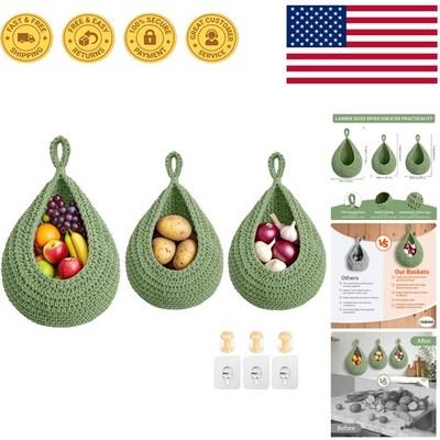 3 Pack Boho Hanging Fruit Baskets - Handwoven Cotton for Stylish Kitchen Storage