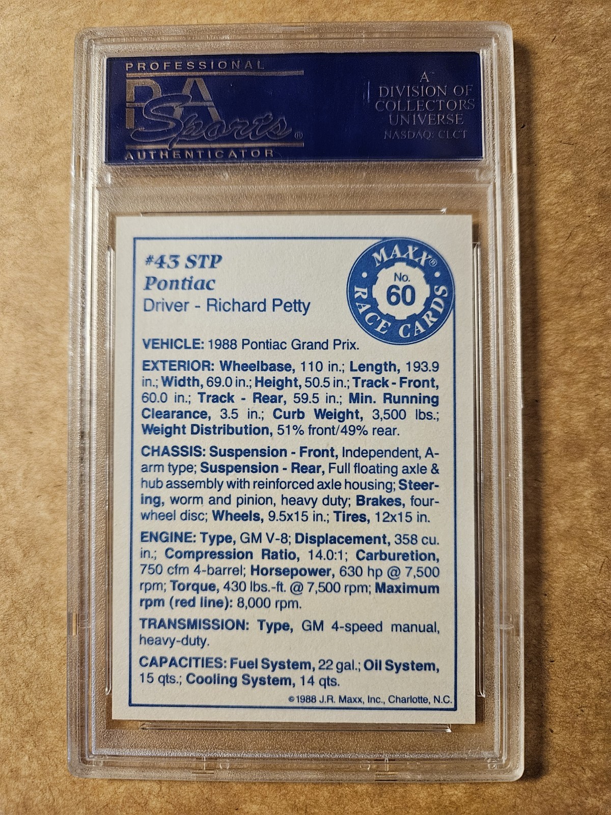 NASCAR HOF'ER RICHARD PETTY'S CAR 1988 MAXX CHARLOTTE #60 GRADED PSA 9 "MINT" view 4