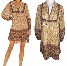 Spell & The Gypsy Collective Floral V-Neck Mini Dress Balloon Sleeve Tie S
