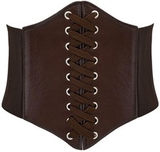 Leather Corset Belt for Women Elastic Costume Waist Belt Lace-up Tied Waspie ...