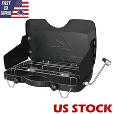 Portable  20,000 BTUs 2 Burner Propane Gas Camping Stove Outdoor Camping Cooker