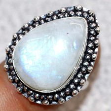 925 Silver Plated Rainbow Moonstone Ring US 5 Gifts For Women Fashion Sale GW