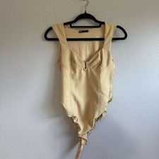 Zara Corset Style Bodysuit U-Bar Sweetheart Neckline Ruched Mustard Yellow S