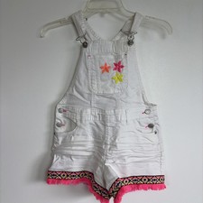 Jordache Size L Girls White Denim Short Overalls With Colorful Details