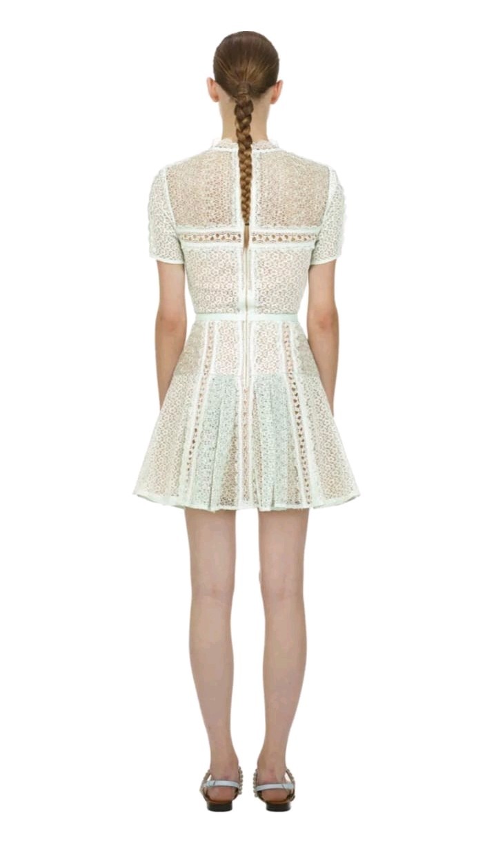 Self-portrait Mint Lace Panel Mini Dress UK 12 Rrp £300 image 2
