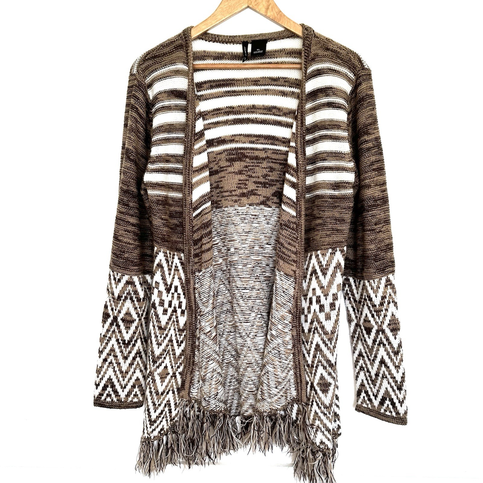 New Directions Cardigan Women’s XL Geometric Boho Open Front Long Sleeve Sweater